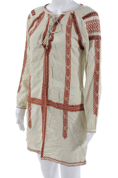 Pam & Gela Women Kaftan Dress Beige Geometric Long Sleeve Size S