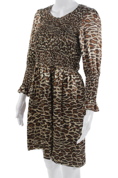 Le Shack By Tracy Feith Women Fit & Flare Brown Leopard Silk Dress Size 8