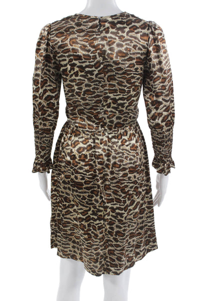 Le Shack By Tracy Feith Women Fit & Flare Brown Leopard Silk Dress Size 8