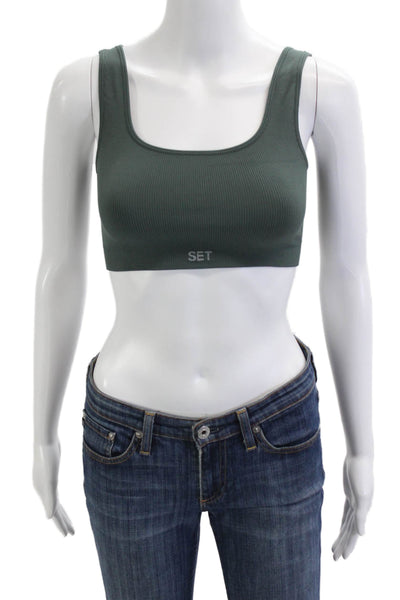 Set Active Womens SculptFlex Box Cut Pullover Sports Bra Green Size S