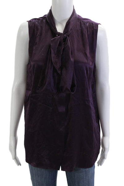 Frame Womens Purple 100% Silk High Neck Sleeveless Button Blouse Fall Size L