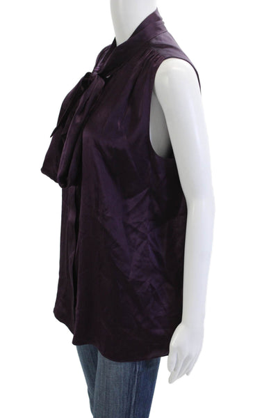 Frame Womens Purple 100% Silk High Neck Sleeveless Button Blouse Fall Size L