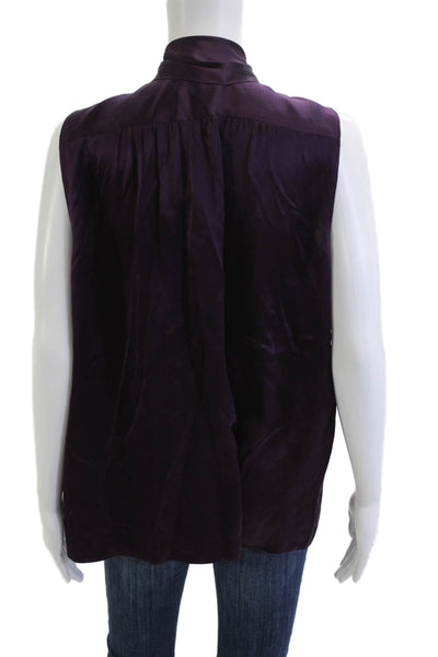 Frame Womens Purple 100% Silk High Neck Sleeveless Button Blouse Fall Size L
