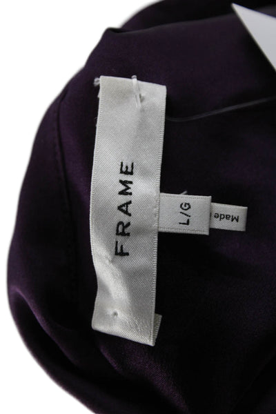 Frame Womens Purple 100% Silk High Neck Sleeveless Button Blouse Fall Size L