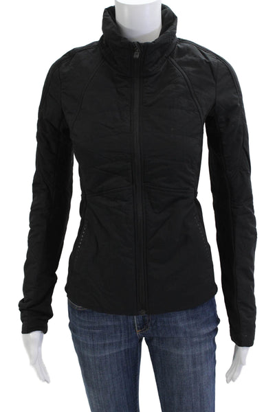 Lululemon Womens Quilted Windbreaker Jacket Black Nylon High Neck Zip Size 2
