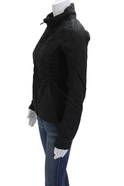 Lululemon Womens Quilted Windbreaker Jacket Black Nylon High Neck Zip Size 2