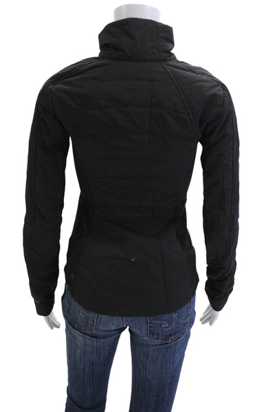 Lululemon Womens Quilted Windbreaker Jacket Black Nylon High Neck Zip Size 2