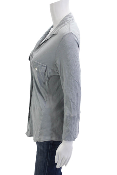 James Perse Women Collared 3/4 Sleeve Cotton Button Up Top Gray Size 3