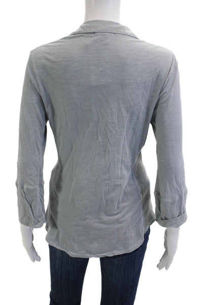 James Perse Women Collared 3/4 Sleeve Cotton Button Up Top Gray Size 3