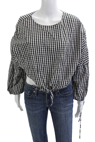 Greylin Anthropologie Women Black Check Cotton Blouse Long Sleeve 90s Size L