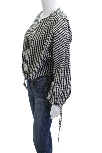 Greylin Anthropologie Women Black Check Cotton Blouse Long Sleeve 90s Size L