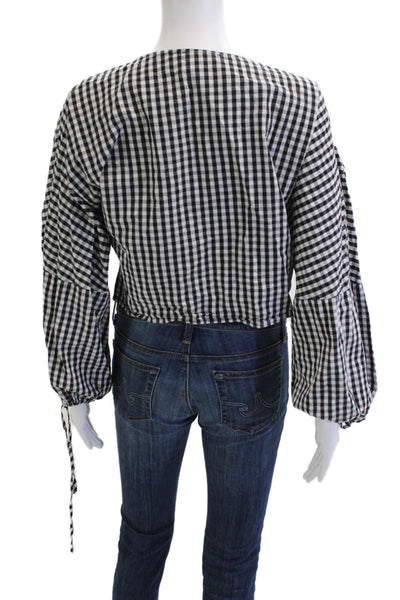 Greylin Anthropologie Women Black Check Cotton Blouse Long Sleeve 90s Size L
