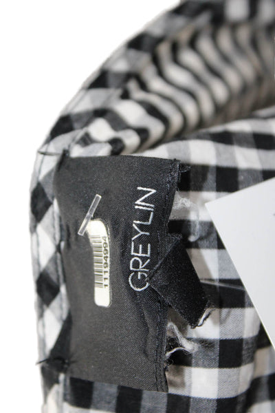 Greylin Anthropologie Women Black Check Cotton Blouse Long Sleeve 90s Size L