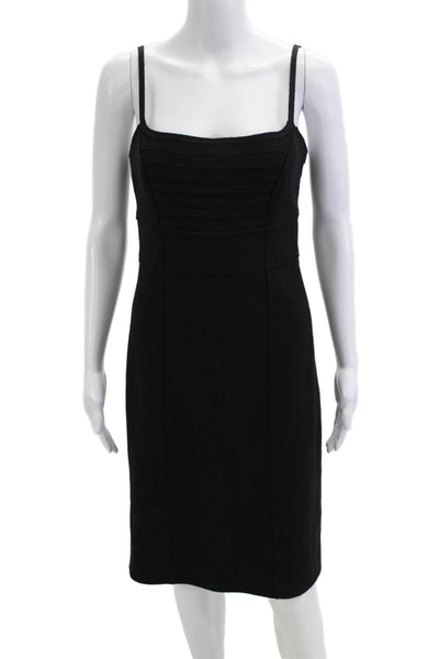 Susana Monaco Women Sheath Slip Dress Black Square Neck Wool Zip Size 6