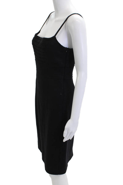 Susana Monaco Women Sheath Slip Dress Black Square Neck Wool Zip Size 6
