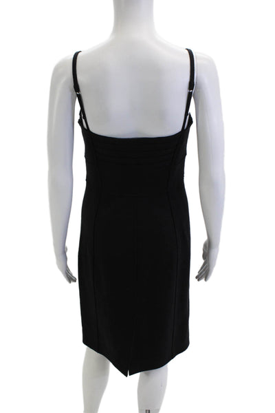 Susana Monaco Women Sheath Slip Dress Black Square Neck Wool Zip Size 6