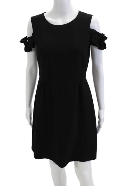 Club Monaco Women A-Line Fit & Flare Black Dress Round Neck Hook & Eye Size 6