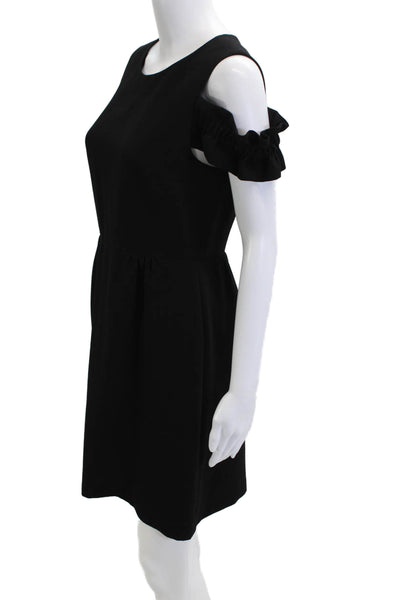 Club Monaco Women A-Line Fit & Flare Black Dress Round Neck Hook & Eye Size 6