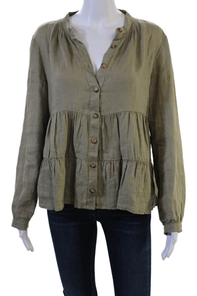 Zara Womens Bohemian Green Tunic Blouse Long Sleeve Cotton Blend Fall Size S
