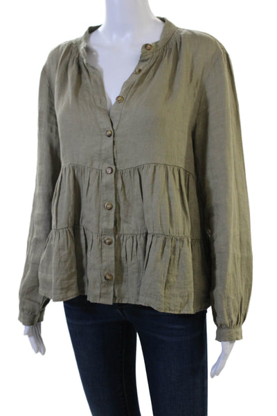 Zara Womens Bohemian Green Tunic Blouse Long Sleeve Cotton Blend Fall Size S