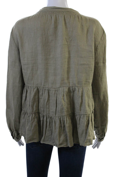 Zara Womens Bohemian Green Tunic Blouse Long Sleeve Cotton Blend Fall Size S