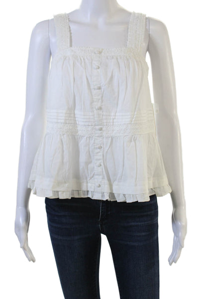 Aqua Womens White Square Neck Sleeveless Cotton Button-Up Blouse Size XS