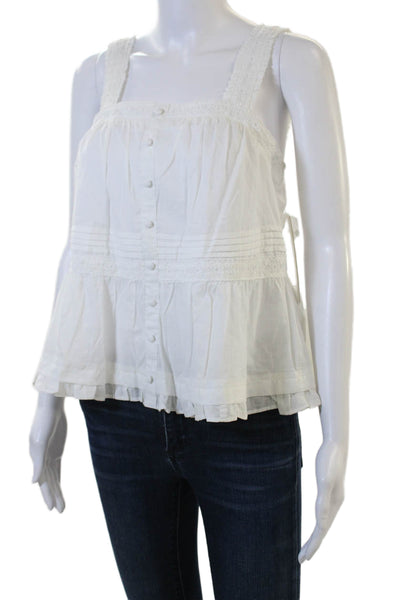 Aqua Womens White Square Neck Sleeveless Cotton Button-Up Blouse Size XS