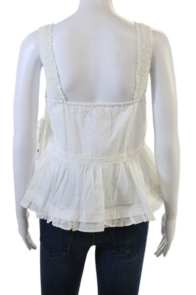 Aqua Womens White Square Neck Sleeveless Cotton Button-Up Blouse Size XS