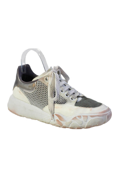 Alexander McQueen Womens Leather Chunky Sole Lace Up Sneakers White Size 8