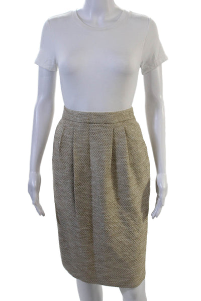 St. John Women Pleated Pencil Skirt Beige Rayon Wool Blend Size 8