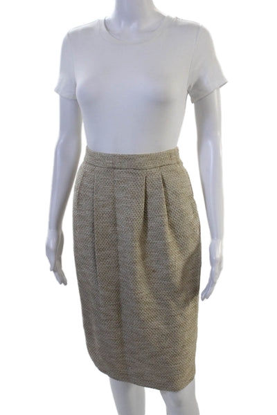 St. John Women Pleated Pencil Skirt Beige Rayon Wool Blend Size 8