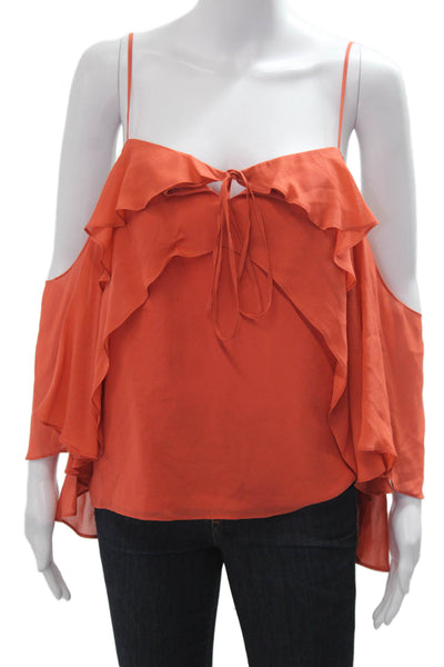 Intermix Women Camisole Orange 100% Silk Spaghetti Strap Bohemian Size S