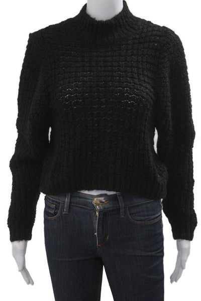 Zara Unisex Pullover Black Mock Neck Long Sleeve Zip Acrylic Size S