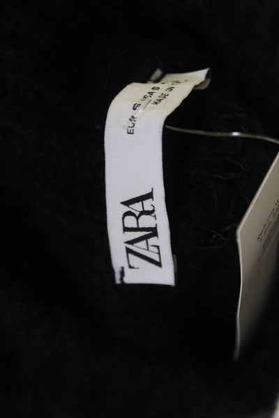 Zara Unisex Pullover Black Mock Neck Long Sleeve Zip Acrylic Size S