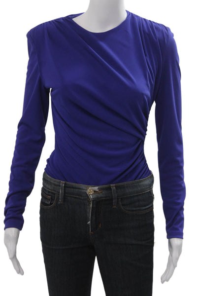 Zara Womens Blouse Blue Crew Neck Long Sleeve Polyester Button Size S