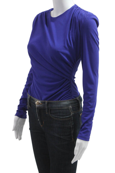 Zara Womens Blouse Blue Crew Neck Long Sleeve Polyester Button Size S