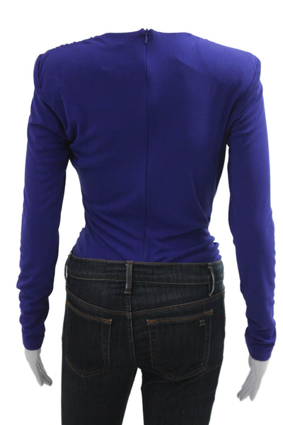 Zara Womens Blouse Blue Crew Neck Long Sleeve Polyester Button Size S