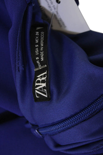 Zara Womens Blouse Blue Crew Neck Long Sleeve Polyester Button Size S