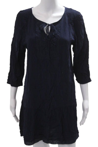 Crown & Ivy Womens Kaftan Dress Blue 3/4 Sleeve Round Neck Viscose Size M