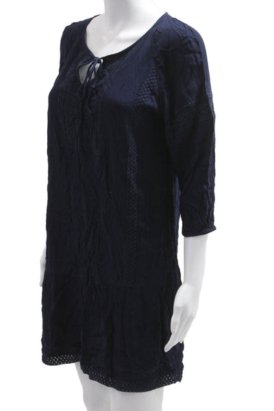 Crown & Ivy Womens Kaftan Dress Blue 3/4 Sleeve Round Neck Viscose Size M