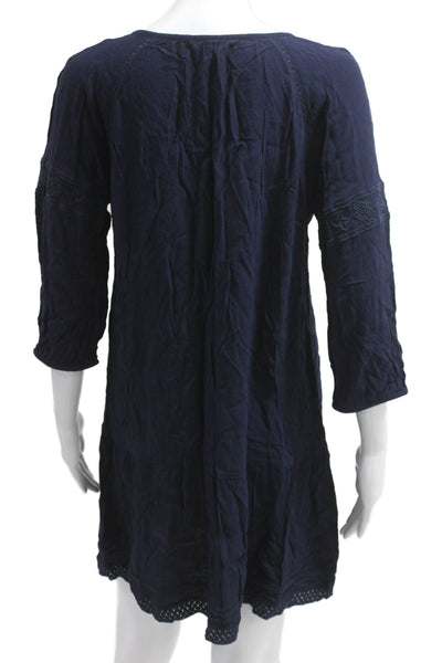 Crown & Ivy Womens Kaftan Dress Blue 3/4 Sleeve Round Neck Viscose Size M