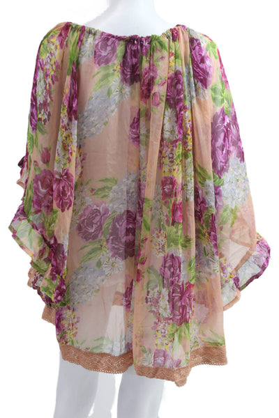 Z & L Womens Kimono Tunic Floral Beige Bohemian Mini Dress Size PS