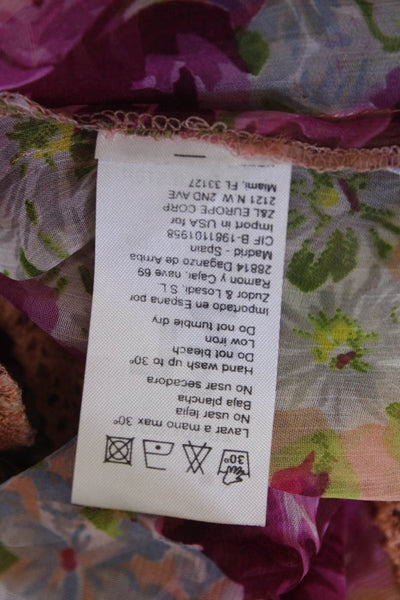 Z & L Womens Kimono Tunic Floral Beige Bohemian Mini Dress Size PS
