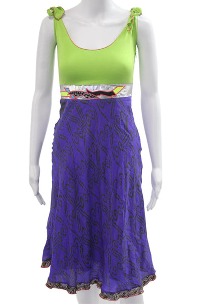 Tracy Feith Women Tank Dress Green Cotton Tie Round Neck Knee Length Size PP