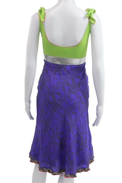 Tracy Feith Women Tank Dress Green Cotton Tie Round Neck Knee Length Size PP