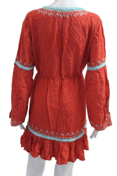 Donale St. Barth-St Tropez Women Red Kaftan Dress Long Sleeve V-Neck Size M