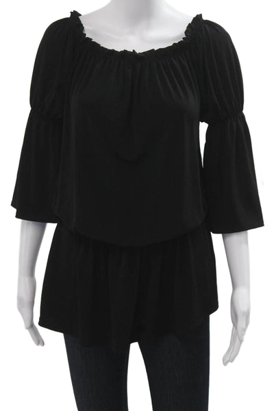 Submarine Womens Bohemian Black Tunic Blouse 3/4 Sleeve Polyester Size S