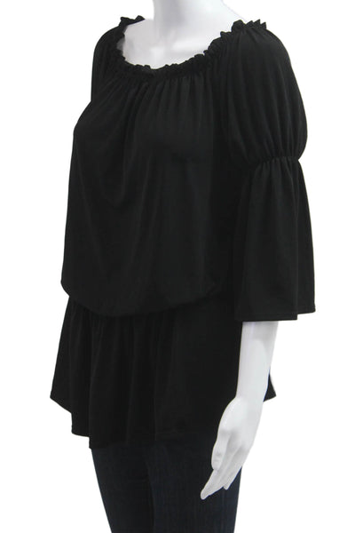 Submarine Womens Bohemian Black Tunic Blouse 3/4 Sleeve Polyester Size S