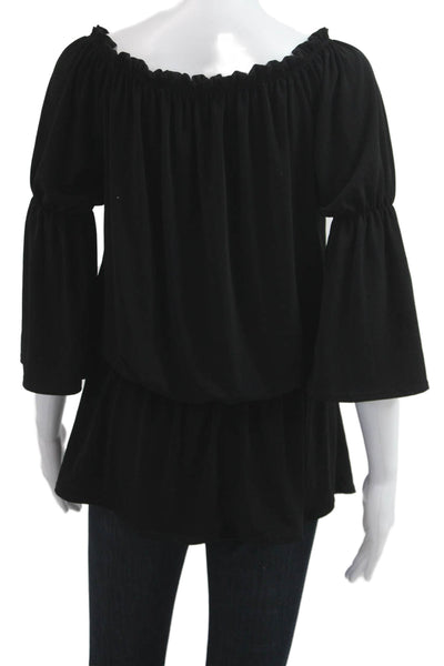 Submarine Womens Bohemian Black Tunic Blouse 3/4 Sleeve Polyester Size S