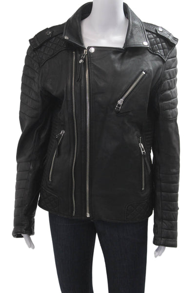 Boda Skins Womens Black Quilted Biker Motorcycle Napa Leather Jacket Size M